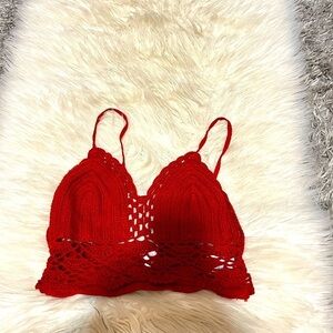 Dark Red Crochet Crop Top